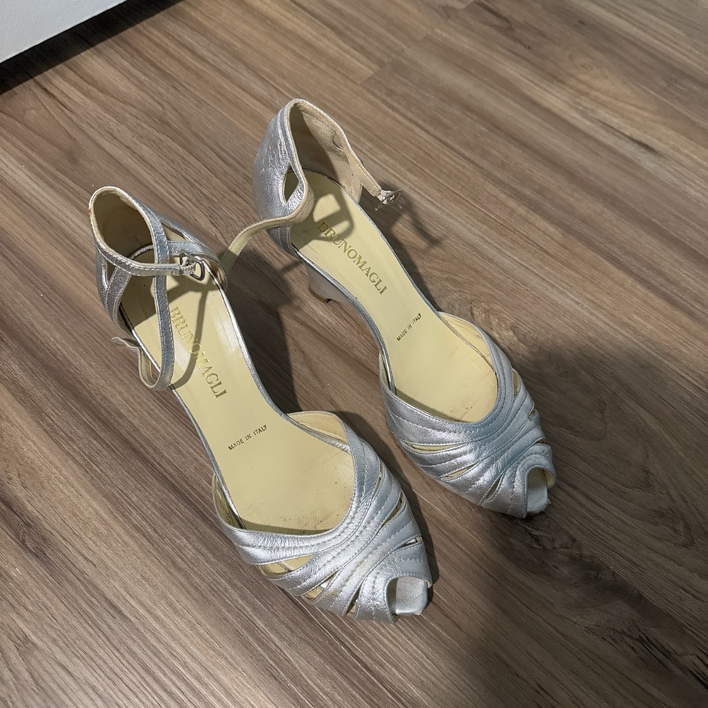Bruno Magli Silver Strappy Heels